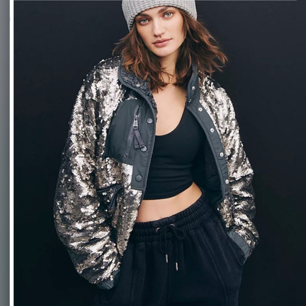 FREE PEOPLE Sequin Jacket Hit The Slopes FP Movement MEDIUM NEW NWT